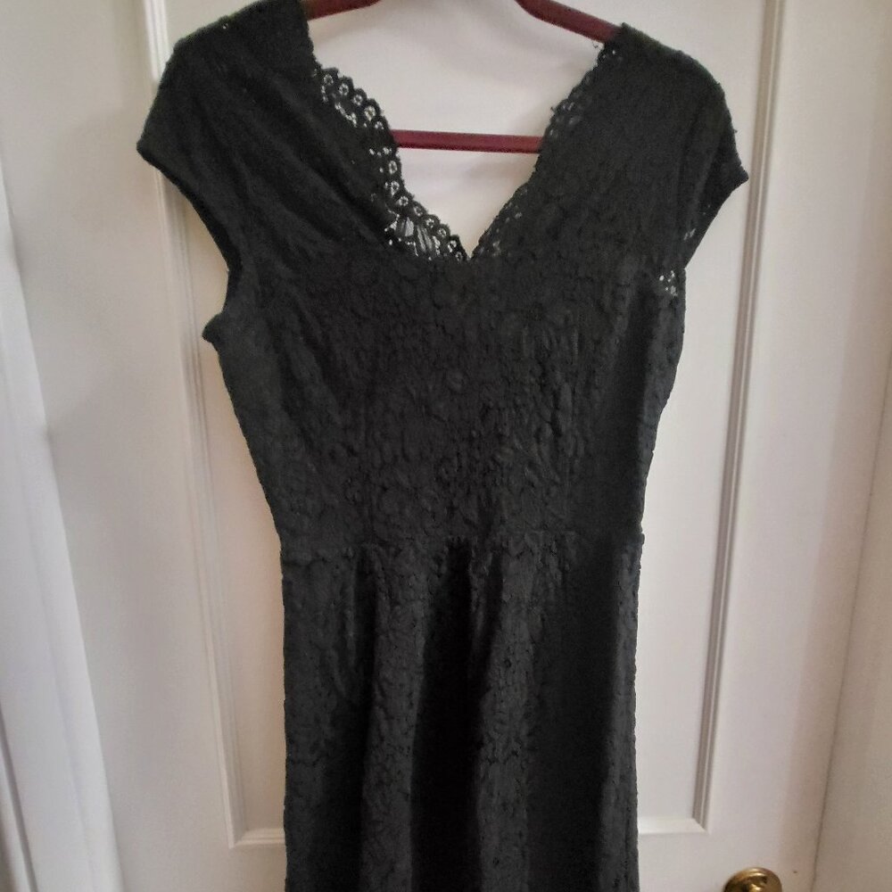 Le Château Black Floral Lace Fit & Flare Cocktail Dress - Medium